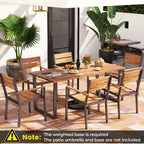 Costway Ensemble de salle à manger d'extérieur 7 pièces en bois d'acacia, 6 fauteuils et table de 175 cm avec 2 trous pour parasol