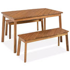 Whisen Outdoor Wood Dining Set with 2 Benches, Acacia Wood Picnic Beer Table for Patio, Porch, Garden - Natural