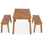 Whisen Outdoor Wood Dining Set with 2 Benches, Acacia Wood Picnic Beer Table for Patio, Porch, Garden - Natural