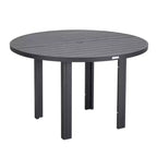 Ensemble de salle à manger d'extérieur 5 pièces LeisureMod Chelsea, table à manger ronde en aluminium de 48 pouces et 4 fauteuils de salle à manger