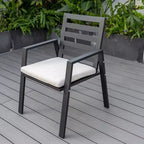 Ensemble de salle à manger d'extérieur 5 pièces LeisureMod Chelsea, table à manger ronde en aluminium de 48 pouces et 4 fauteuils de salle à manger