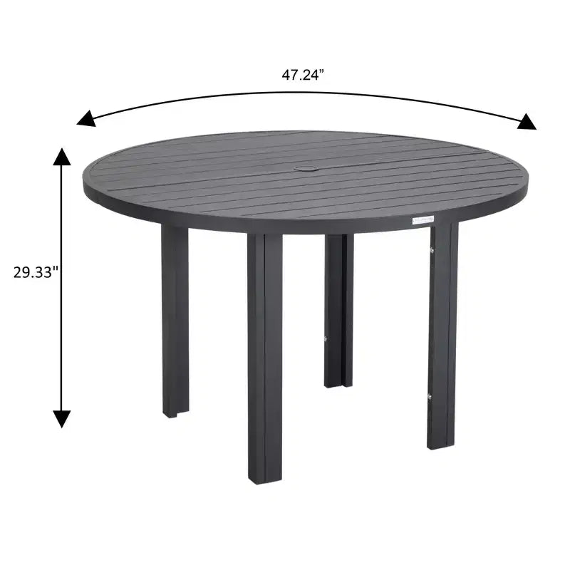 Ensemble de salle à manger de patio 7 pièces LeisureMod Chelsea, table à manger ronde en aluminium de 60 po et 6 fauteuils de salle à manger