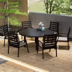 Ensemble de salle à manger de patio 7 pièces LeisureMod Chelsea, table à manger ronde en aluminium de 60 po et 6 fauteuils de salle à manger