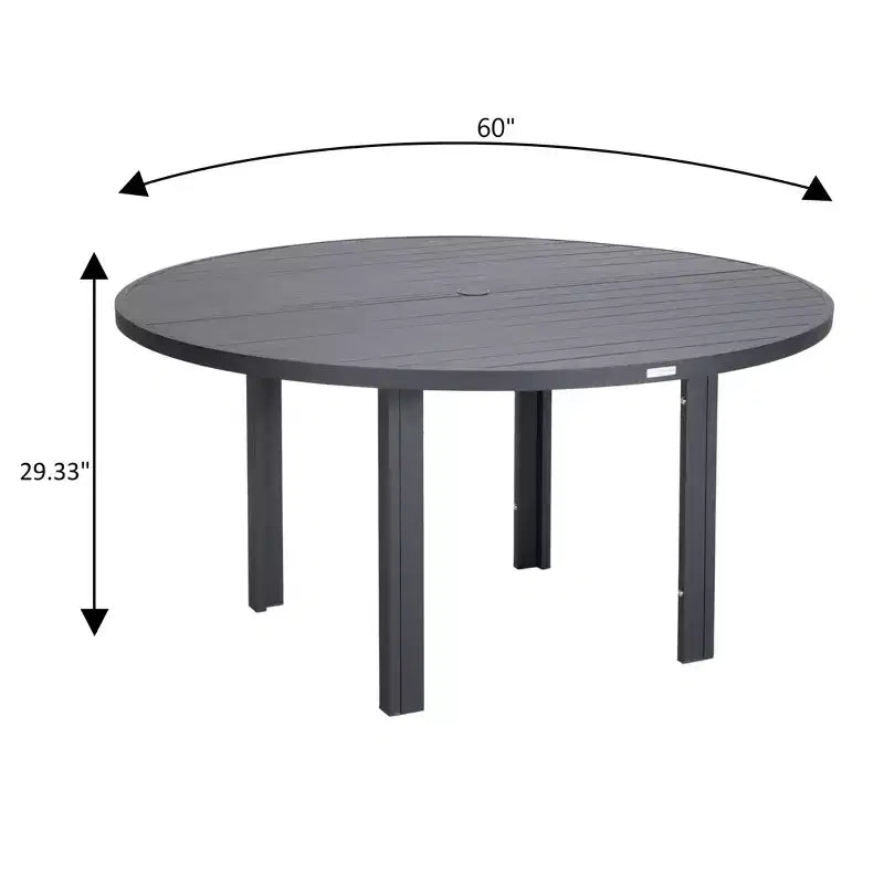 Ensemble de salle à manger de patio 7 pièces LeisureMod Chelsea, table à manger ronde en aluminium de 60 po et 6 fauteuils de salle à manger