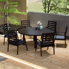 Ensemble de salle à manger de patio 7 pièces LeisureMod Chelsea, table à manger ronde en aluminium de 60 po et 6 fauteuils de salle à manger