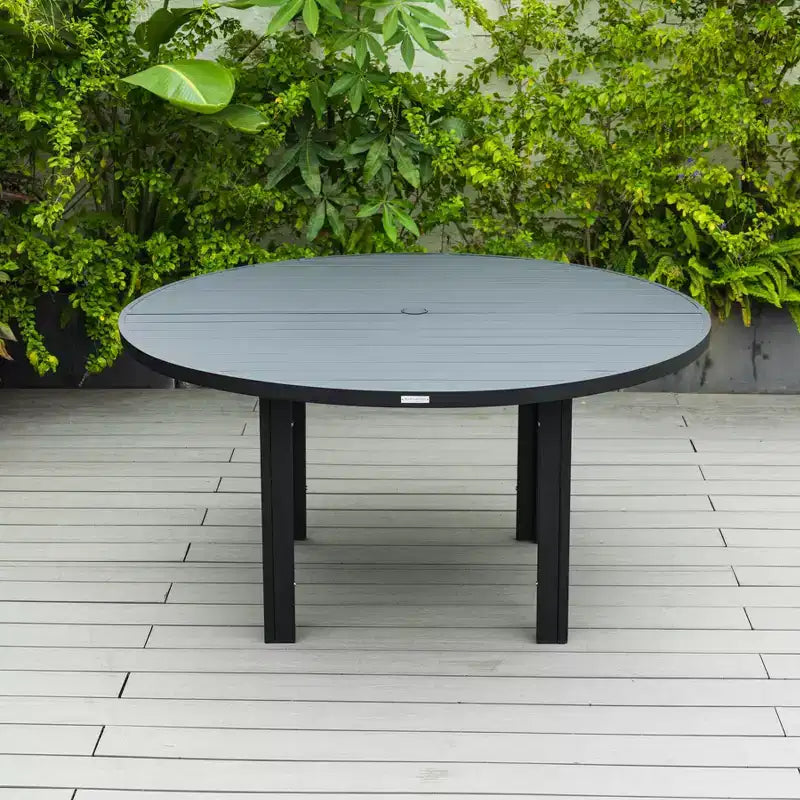 Ensemble de salle à manger de patio 7 pièces LeisureMod Chelsea, table à manger ronde en aluminium de 60 po et 6 fauteuils de salle à manger