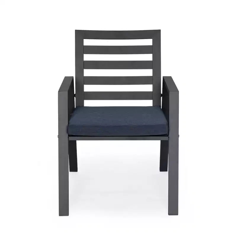 Ensemble de salle à manger de patio 7 pièces LeisureMod Chelsea, table à manger ronde en aluminium de 60 po et 6 fauteuils de salle à manger