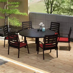 Ensemble de salle à manger de patio 7 pièces LeisureMod Chelsea, table à manger ronde en aluminium de 60 po et 6 fauteuils de salle à manger