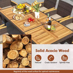 Costway 9PCS Outdoor Dining Set with Acacia Wood Table Top Patio Dining Set for 8 People Navy/Beige