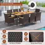 Costway 9PCS Outdoor Dining Set with Acacia Wood Table Top Patio Dining Set for 8 People Navy/Beige
