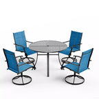 EROMMY 5 Piece Patio Dining Set, Outdoor Dining Table And Chairs Set For 4, 4 Swivel Chairs, 1 Iron Round Table With Adjustable Umbrella Hole