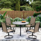 EROMMY 5 Piece Patio Dining Set, Outdoor Dining Table And Chairs Set For 4, 4 Swivel Chairs, 1 Iron Round Table With Adjustable Umbrella Hole