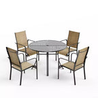 Ensemble de salle à manger de patio EROMMY 5 pièces, table et chaises d'extérieur pour 4 personnes, 4 chaises en textilène, 1 table ronde en fer avec trou pour parasol réglable