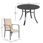 Ensemble de salle à manger de patio EROMMY 5 pièces, table et chaises d'extérieur pour 4 personnes, 4 chaises en textilène, 1 table ronde en fer avec trou pour parasol réglable