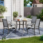 Ensemble de salle à manger de patio EROMMY 5 pièces, table et chaises d'extérieur pour 4 personnes, 4 chaises en textilène, 1 table ronde en fer avec trou pour parasol réglable