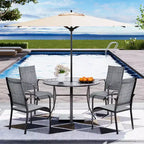 Ensemble de salle à manger de patio EROMMY 5 pièces, table et chaises d'extérieur pour 4 personnes, 4 chaises en textilène, 1 table ronde en fer avec trou pour parasol réglable