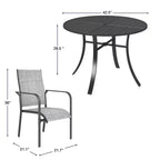 Ensemble de salle à manger de patio EROMMY 5 pièces, table et chaises d'extérieur pour 4 personnes, 4 chaises en textilène, 1 table ronde en fer avec trou pour parasol réglable