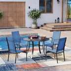 Ensemble de salle à manger de patio EROMMY 5 pièces, table et chaises d'extérieur pour 4 personnes, 4 chaises en textilène, 1 table ronde en fer avec trou pour parasol réglable