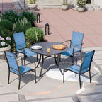 Ensemble de salle à manger de patio EROMMY 5 pièces, table et chaises d'extérieur pour 4 personnes, 4 chaises en textilène, 1 table ronde en fer avec trou pour parasol réglable