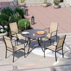 Ensemble de salle à manger de patio EROMMY 5 pièces, table et chaises d'extérieur pour 4 personnes, 4 chaises en textilène, 1 table ronde en fer avec trou pour parasol réglable