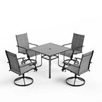 EROMMY 5 Piece Patio Dining Set, Outdoor Dining Table And Chairs Set For 4, 4 Swivel Chairs, 1 Iron Square Table, Patio Furniture Set For Deck