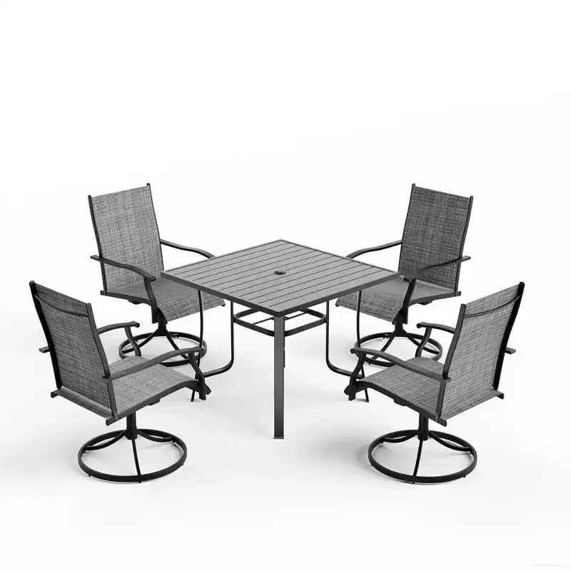 EROMMY 5 Piece Patio Dining Set, Outdoor Dining Table And Chairs Set For 4, 4 Swivel Chairs, 1 Iron Square Table, Patio Furniture Set For Deck