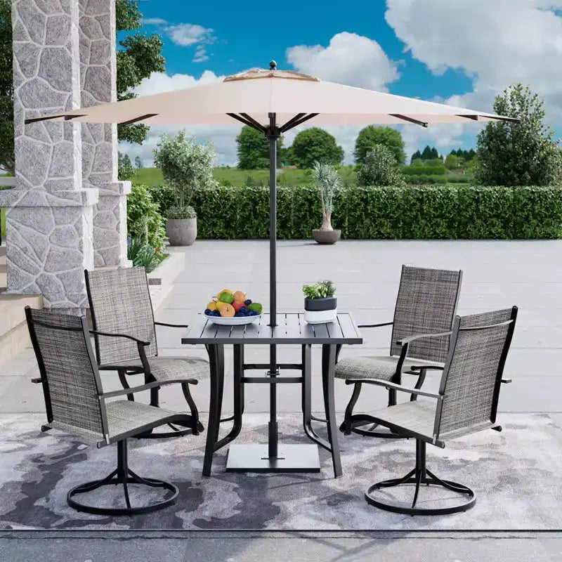 EROMMY 5 Piece Patio Dining Set, Outdoor Dining Table And Chairs Set For 4, 4 Swivel Chairs, 1 Iron Square Table, Patio Furniture Set For Deck