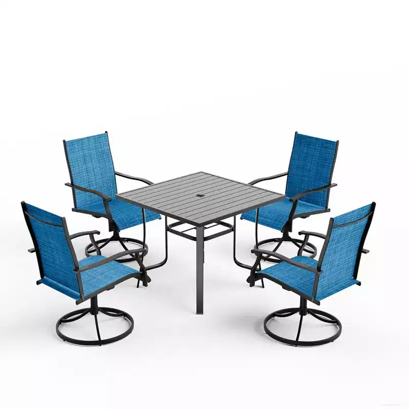 EROMMY 5 Piece Patio Dining Set, Outdoor Dining Table And Chairs Set For 4, 4 Swivel Chairs, 1 Iron Square Table, Patio Furniture Set For Deck