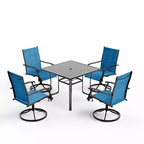 EROMMY 5 Piece Patio Dining Set, Outdoor Dining Table And Chairs Set For 4, 4 Swivel Chairs, 1 Iron Square Table, Patio Furniture Set For Deck