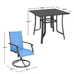 EROMMY 5 Piece Patio Dining Set, Outdoor Dining Table And Chairs Set For 4, 4 Swivel Chairs, 1 Iron Square Table, Patio Furniture Set For Deck
