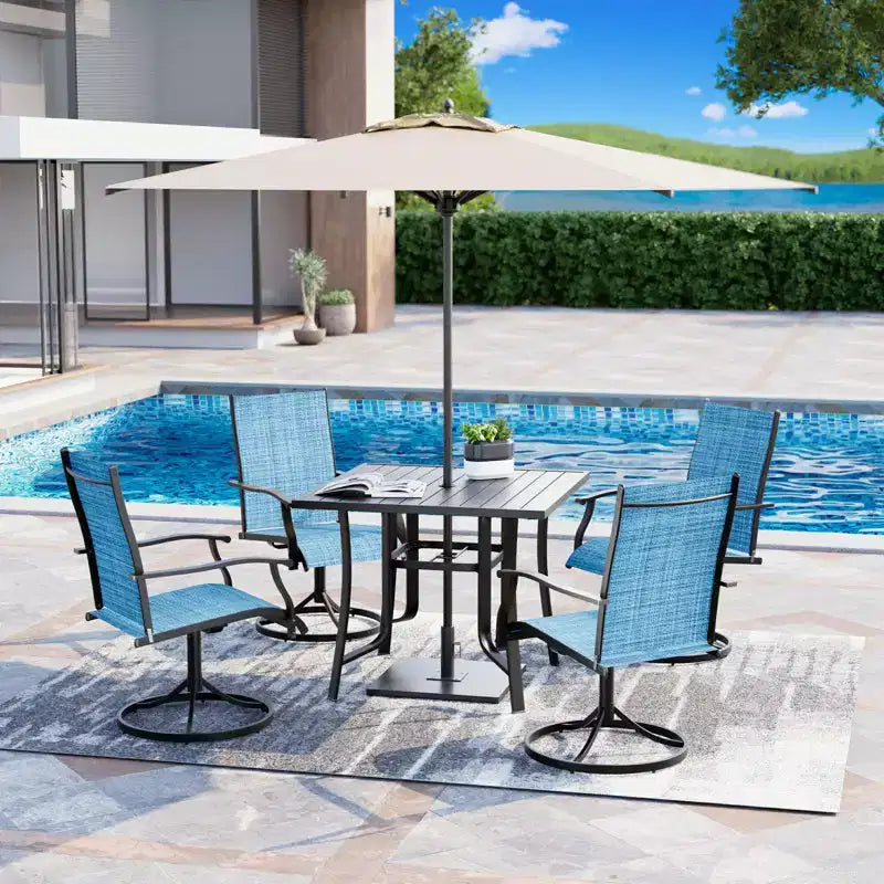 EROMMY 5 Piece Patio Dining Set, Outdoor Dining Table And Chairs Set For 4, 4 Swivel Chairs, 1 Iron Square Table, Patio Furniture Set For Deck