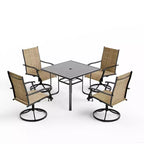 EROMMY 5 Piece Patio Dining Set, Outdoor Dining Table And Chairs Set For 4, 4 Swivel Chairs, 1 Iron Square Table, Patio Furniture Set For Deck