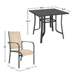 EROMMY Ensemble de salle à manger de jardin 5 pièces, Ensemble de table et chaises de jardin pour 4 personnes, 4 chaises en textilène, 1 table carrée en fer, Ensemble de mobilier de jardin pour terrasse