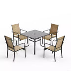 EROMMY Ensemble de salle à manger de jardin 5 pièces, Ensemble de table et chaises de jardin pour 4 personnes, 4 chaises en textilène, 1 table carrée en fer, Ensemble de mobilier de jardin pour terrasse