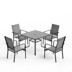 EROMMY Ensemble de salle à manger de jardin 5 pièces, Ensemble de table et chaises de jardin pour 4 personnes, 4 chaises en textilène, 1 table carrée en fer, Ensemble de mobilier de jardin pour terrasse