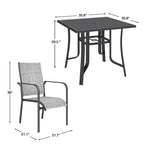 EROMMY Ensemble de salle à manger de jardin 5 pièces, Ensemble de table et chaises de jardin pour 4 personnes, 4 chaises en textilène, 1 table carrée en fer, Ensemble de mobilier de jardin pour terrasse