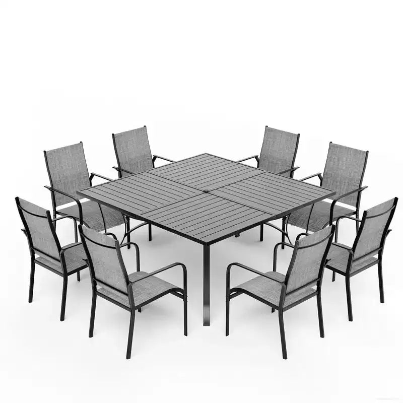 Ensemble de salle à manger de patio EROMMY 9 pièces, ensemble table et chaises de salle à manger d'extérieur pour 8 personnes, 8 chaises en textilène