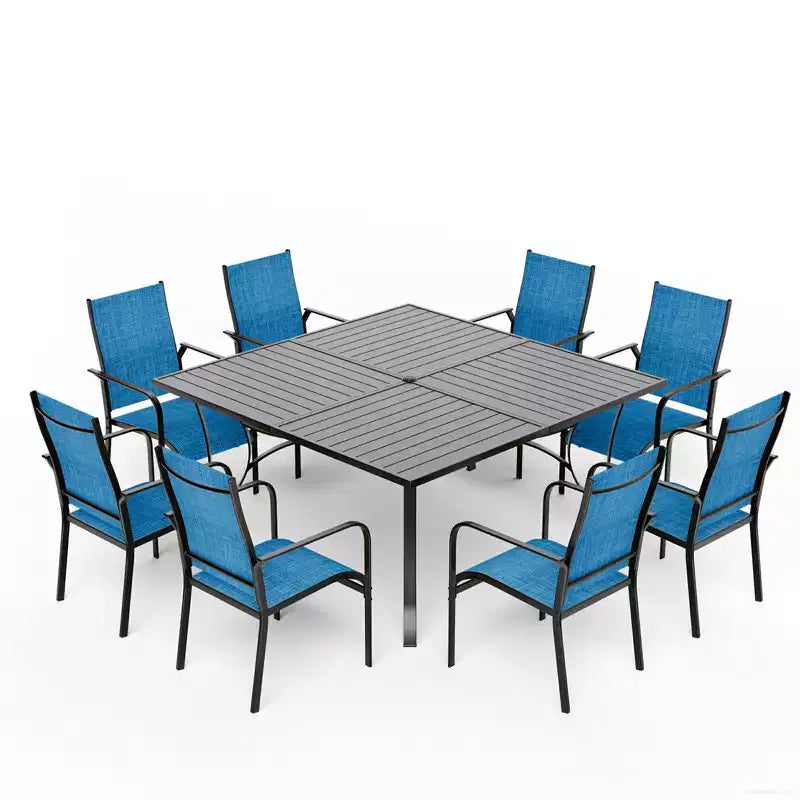 Ensemble de salle à manger de patio EROMMY 9 pièces, ensemble table et chaises de salle à manger d'extérieur pour 8 personnes, 8 chaises en textilène