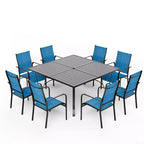 Ensemble de salle à manger de patio EROMMY 9 pièces, ensemble table et chaises de salle à manger d'extérieur pour 8 personnes, 8 chaises en textilène