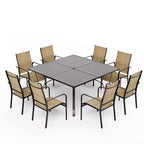 Ensemble de salle à manger de patio EROMMY 9 pièces, ensemble table et chaises de salle à manger d'extérieur pour 8 personnes, 8 chaises en textilène