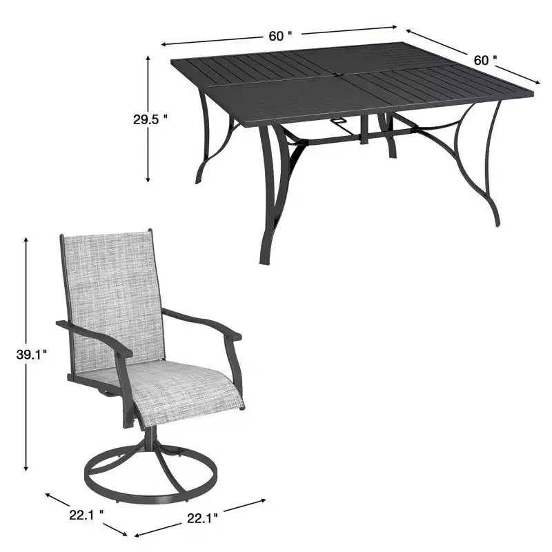 Ensemble de salle à manger de patio EROMMY 9 pièces, table et chaises de salle à manger d'extérieur pour 8 personnes, ensemble de meubles de patio pour terrasse, jardin, pelouse, bord de piscine, marron/gris/bleu