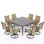 Ensemble de salle à manger de patio EROMMY 9 pièces, table et chaises de salle à manger d'extérieur pour 8 personnes, ensemble de meubles de patio pour terrasse, jardin, pelouse, bord de piscine, marron/gris/bleu