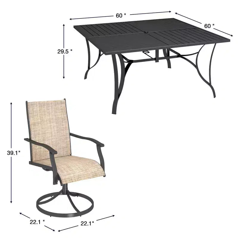 Ensemble de salle à manger de patio EROMMY 9 pièces, table et chaises de salle à manger d'extérieur pour 8 personnes, ensemble de meubles de patio pour terrasse, jardin, pelouse, bord de piscine, marron/gris/bleu