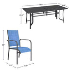 EROMMY Salon de Jardin 9 Pièces, Ensemble Table et Chaises d'Extérieur pour 8 Personnes, 8 Chaises en Textilène, 1 Table Rectangulaire en Fer avec Trou de Parasol Réglable