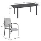 EROMMY Ensemble de salle à manger 7 pièces avec table extensible, ensemble de table et chaises de salle à manger d'extérieur pour 4 à 8 personnes, 6 chaises en textilène, 1 table de salle à manger extensible en fer