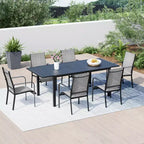 EROMMY Ensemble de salle à manger 7 pièces avec table extensible, ensemble de table et chaises de salle à manger d'extérieur pour 4 à 8 personnes, 6 chaises en textilène, 1 table de salle à manger extensible en fer