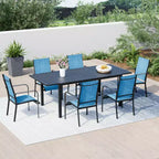 EROMMY Ensemble de salle à manger 7 pièces avec table extensible, ensemble de table et chaises de salle à manger d'extérieur pour 4 à 8 personnes, 6 chaises en textilène, 1 table de salle à manger extensible en fer