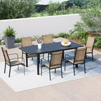 EROMMY Ensemble de salle à manger 7 pièces avec table extensible, ensemble de table et chaises de salle à manger d'extérieur pour 4 à 8 personnes, 6 chaises en textilène, 1 table de salle à manger extensible en fer