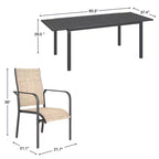 EROMMY Ensemble de salle à manger 7 pièces avec table extensible, ensemble de table et chaises de salle à manger d'extérieur pour 4 à 8 personnes, 6 chaises en textilène, 1 table de salle à manger extensible en fer