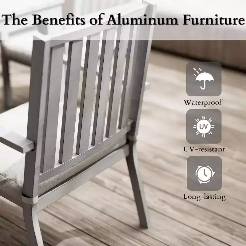 Heynemo 6 Pieces Patio Dining Sets, Aluminum Outdoor Dining Table with 4 Chairs and Bench, Patio Dining Furniture Set with Removable Cushion